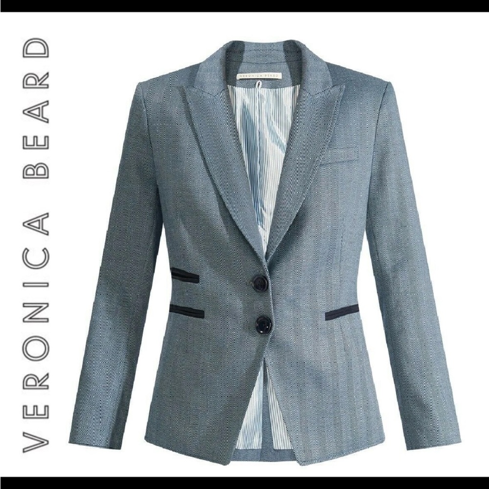Veronica Beard Hudson Dickey Blazer Jacket Blue suede elbow patches Sz 6